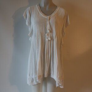 Womens Poupette St. Barth White Pleated Scoop Neck Tunic Blouse Top XS